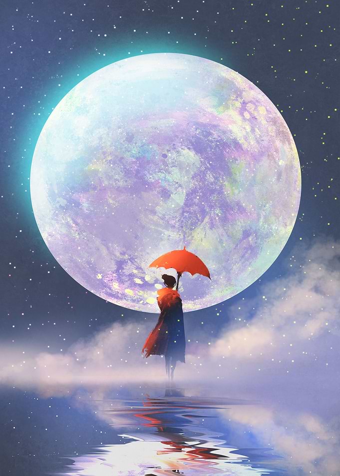 woman against full moon