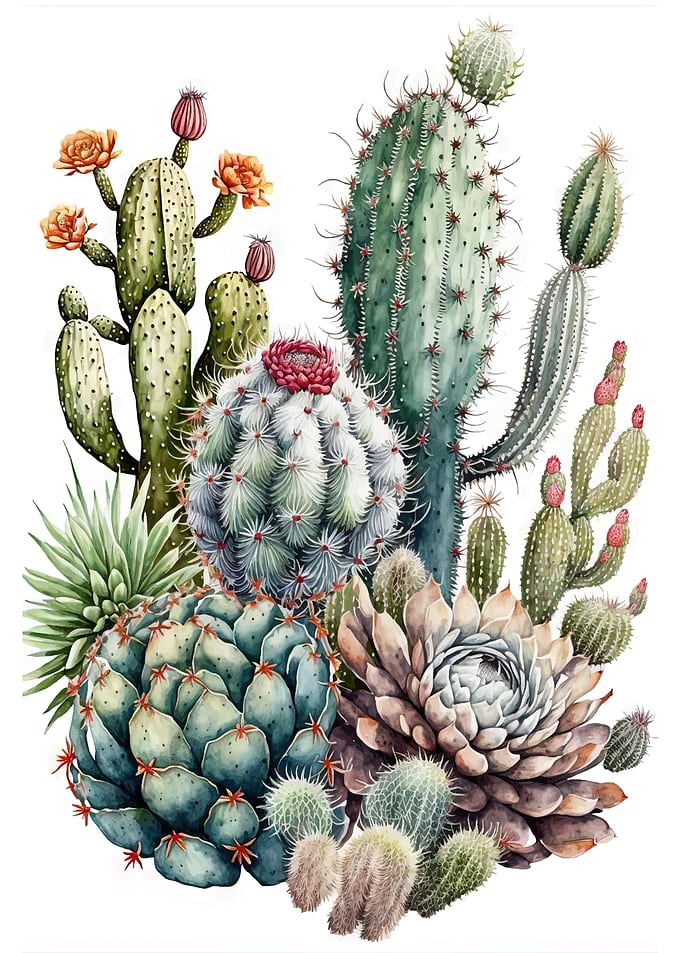 Cactus Garden Watercolor 1