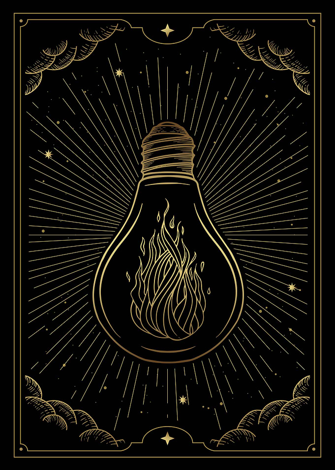 Tarot fire in a neon lamp