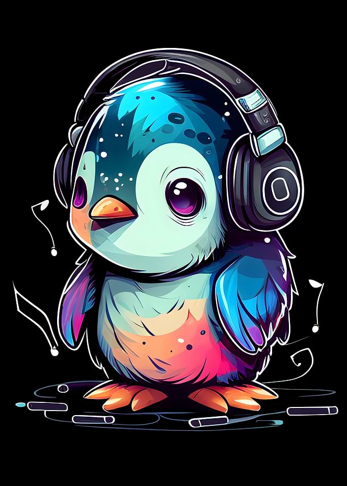 Baby Penguin with Headphon