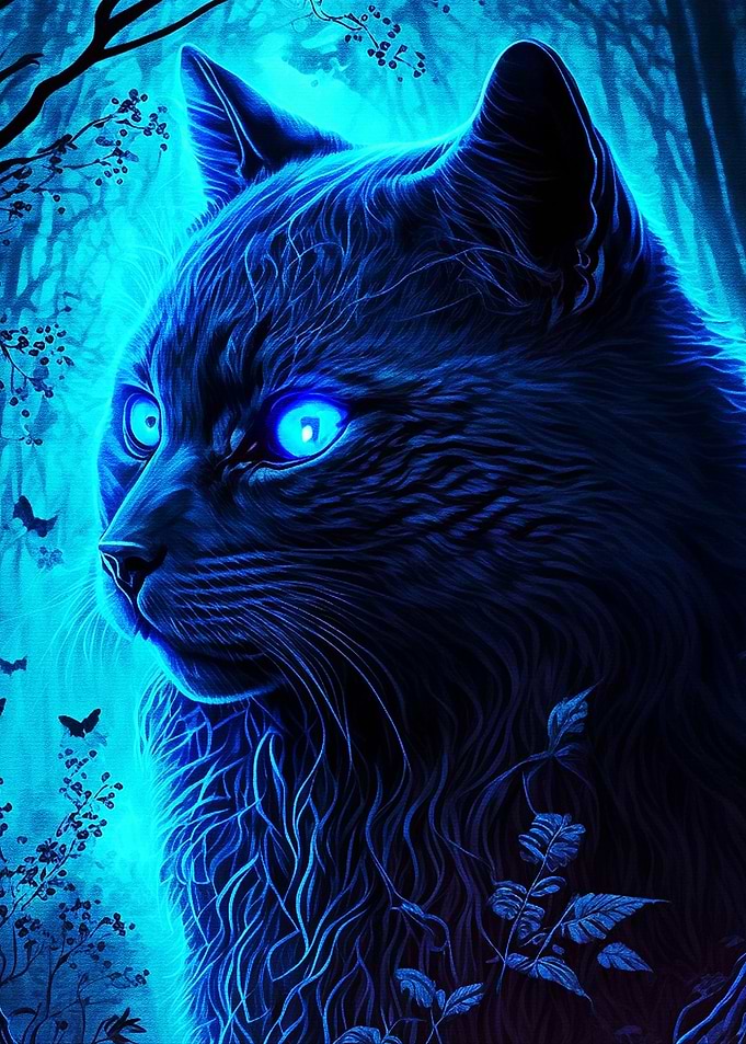 Cat Blue glowing mystic