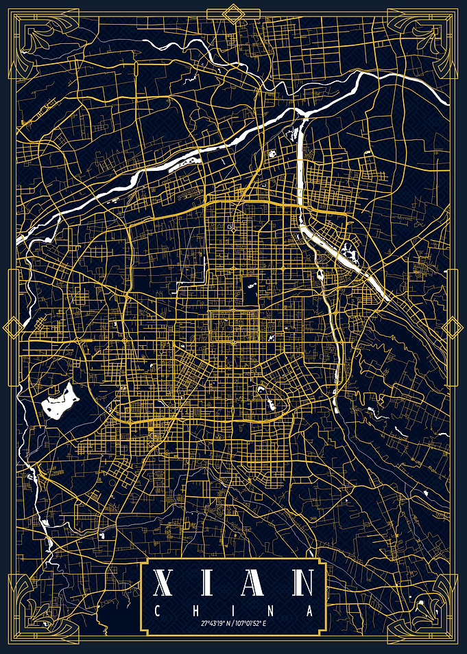 Xian City Map Gold