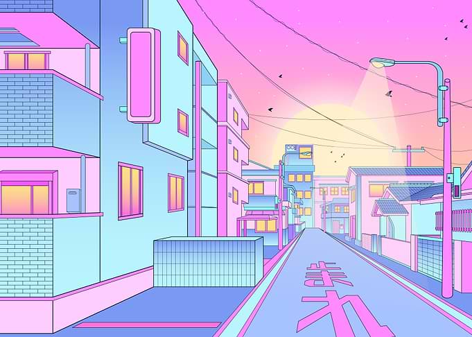sunset on the japan street