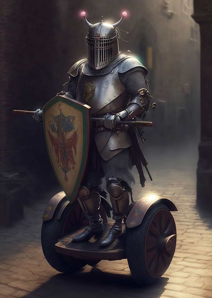 Medieval knight on Segway