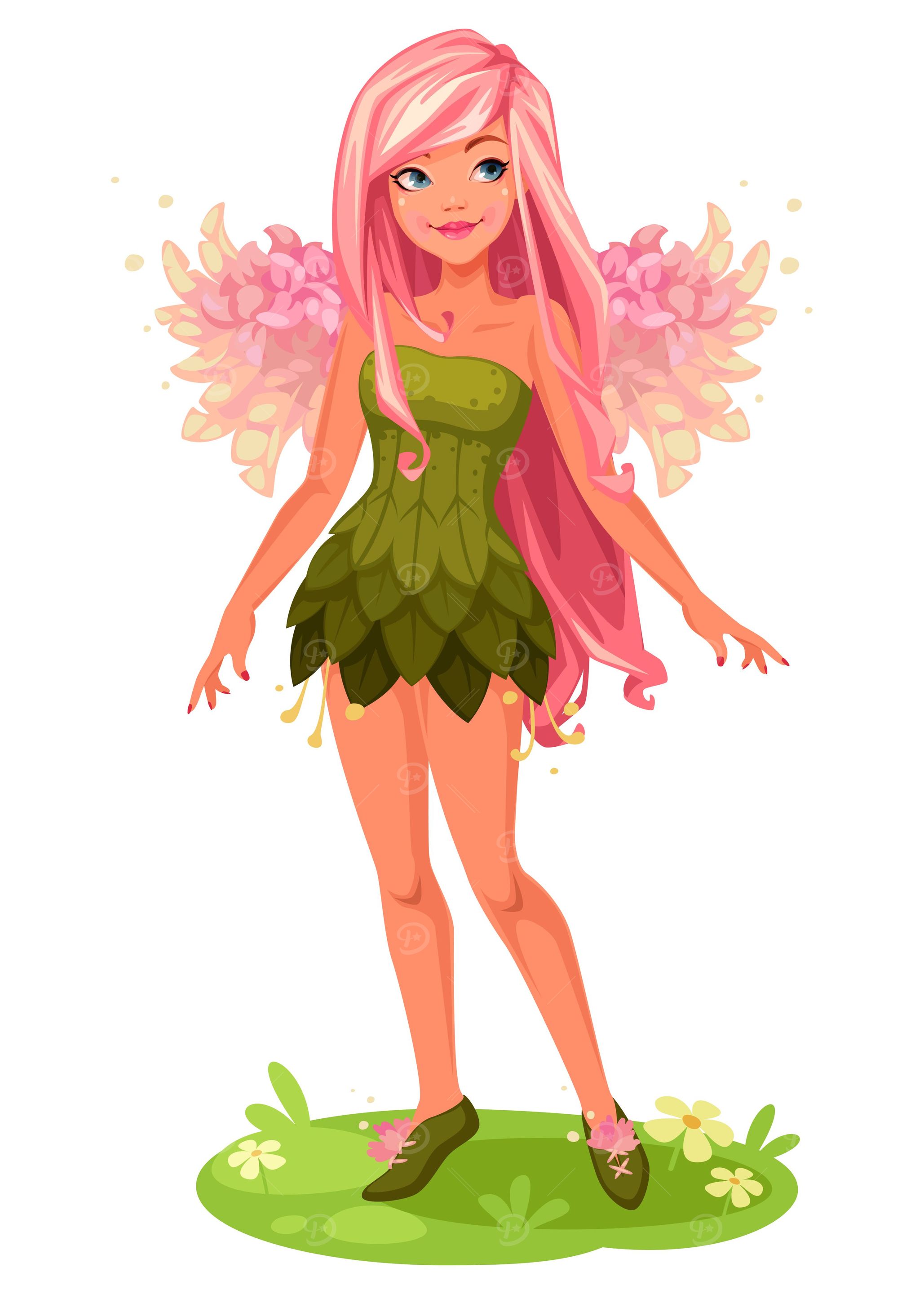 Pink wings fairy standing