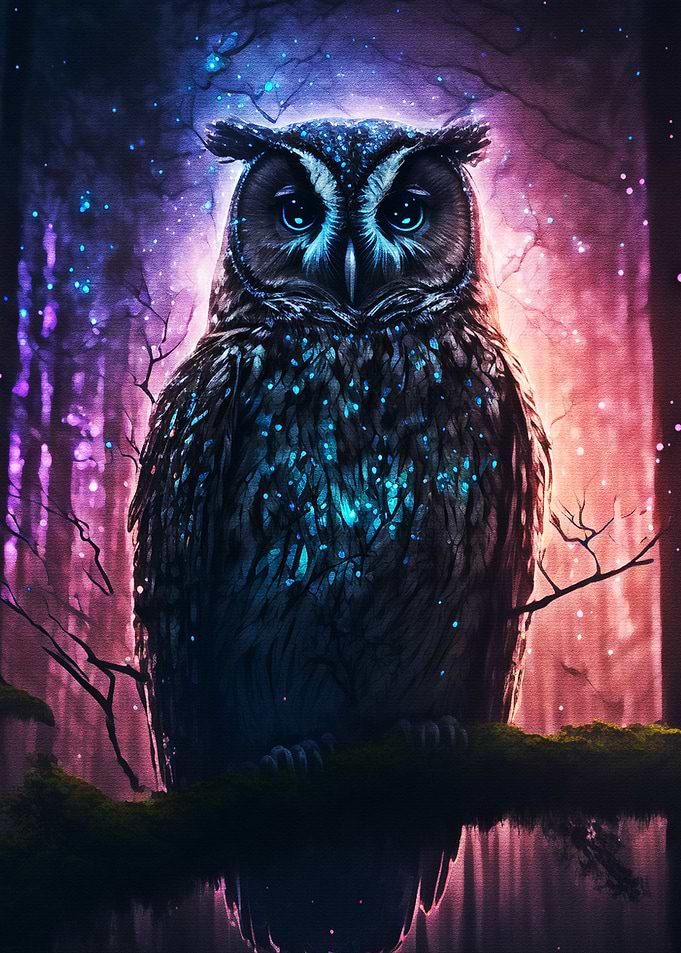 Paint Owl In Forest