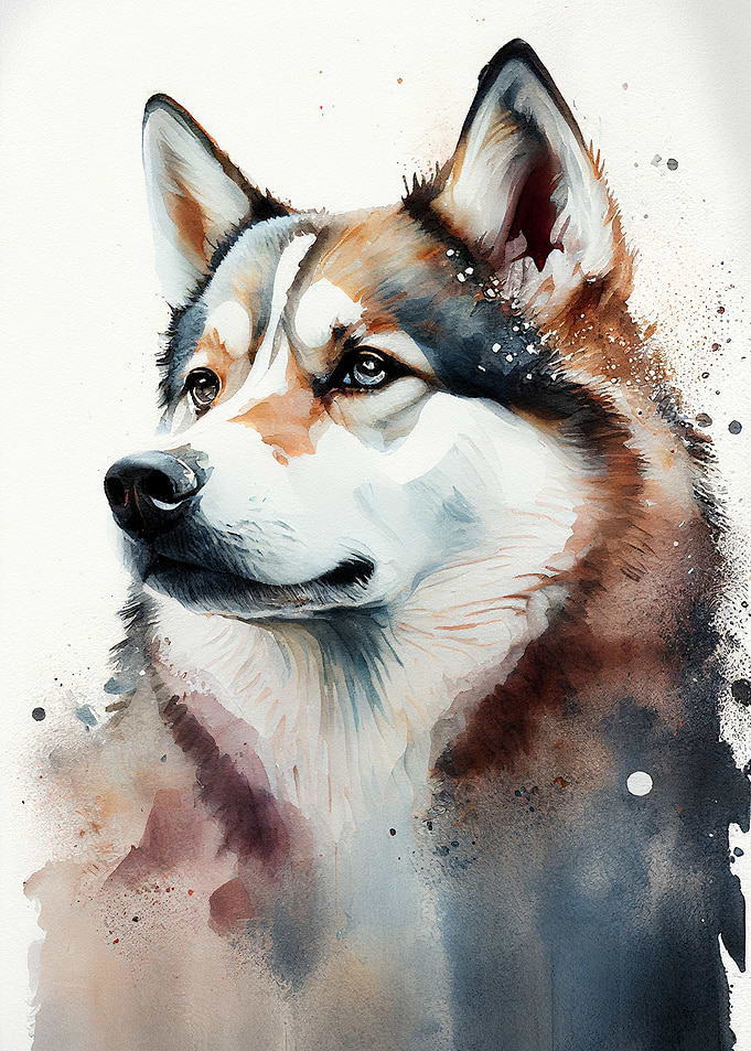 Husky Animal Watercolor