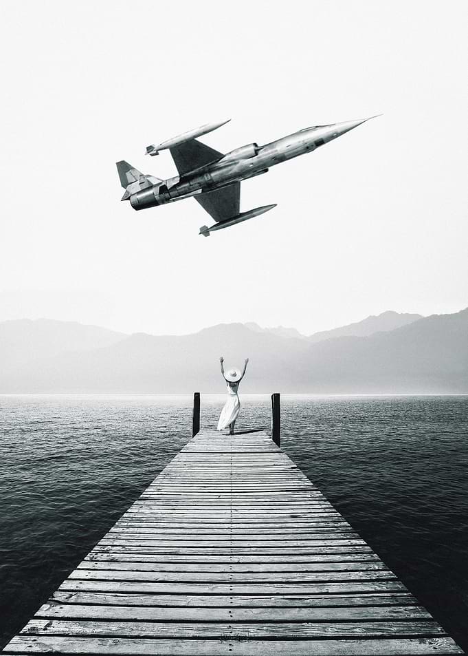 lady and fighter jet