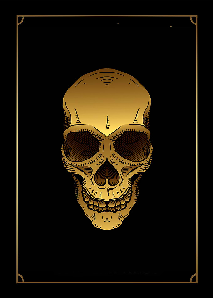 Tarot gold skull head 3