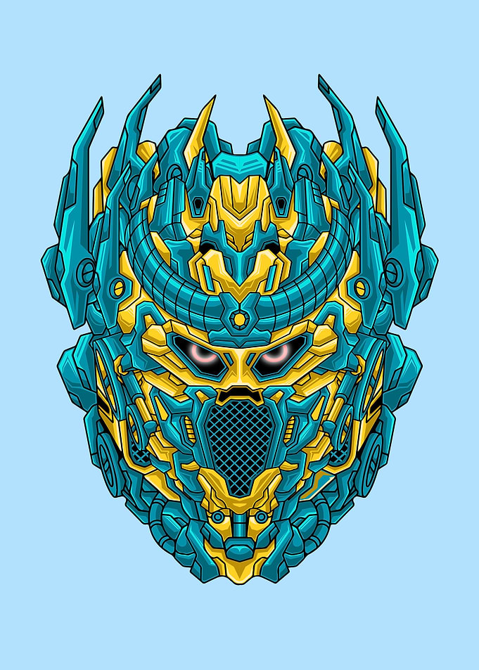 Futuristic war robot head