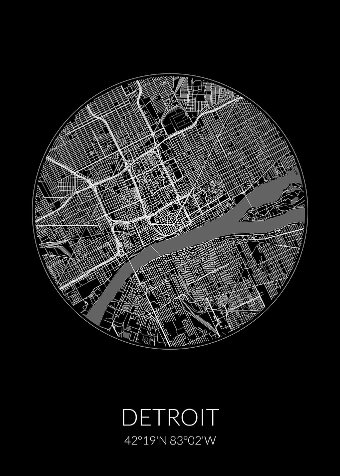 Detroit City Map Black