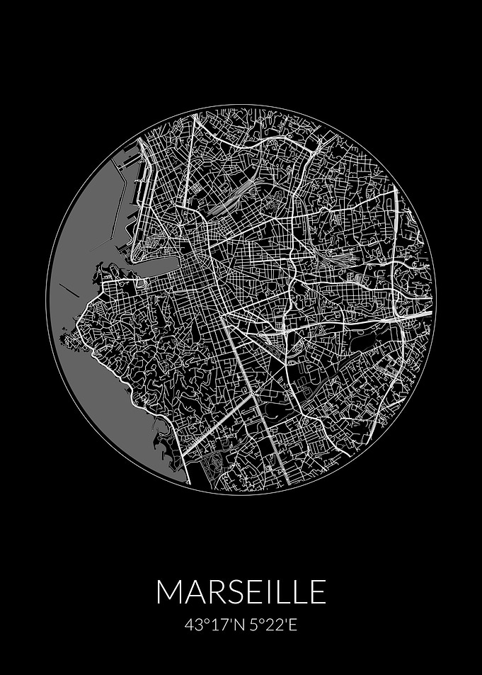 Marseille City Map Black