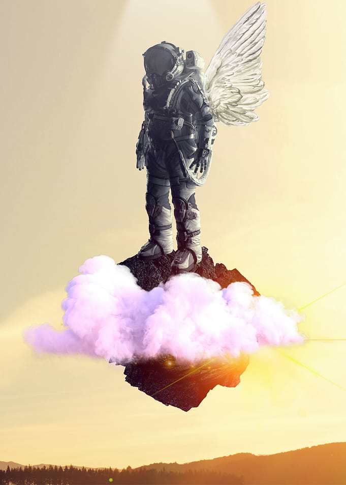 astronaut surreal flying