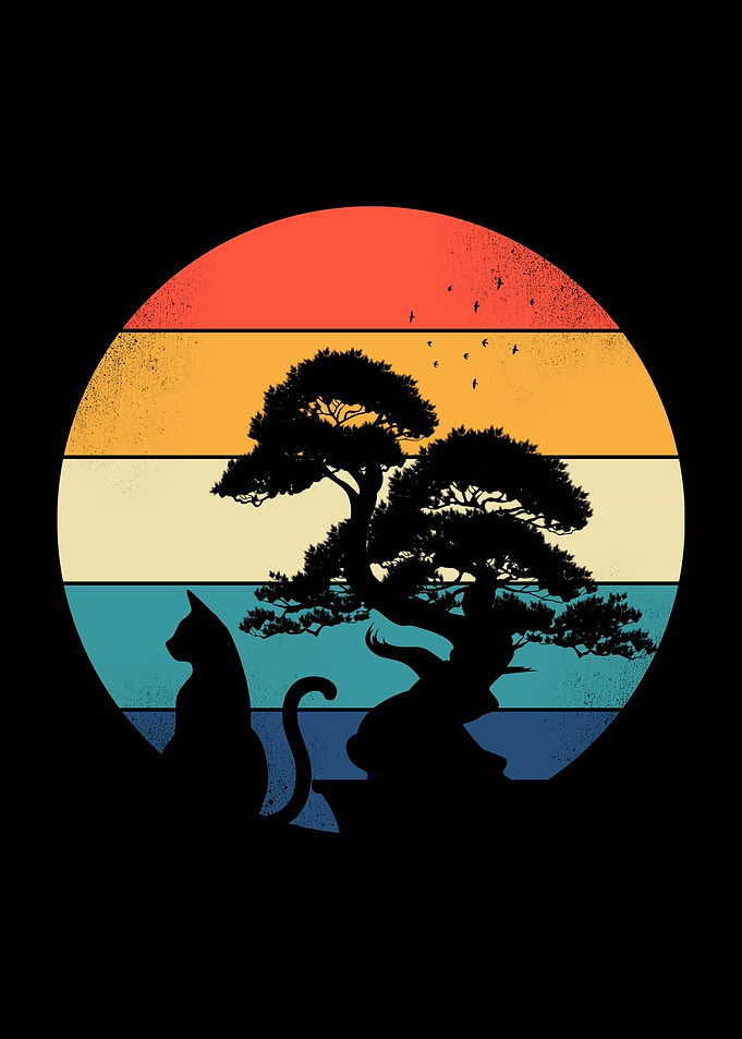 the Bonsai and Cat sunset