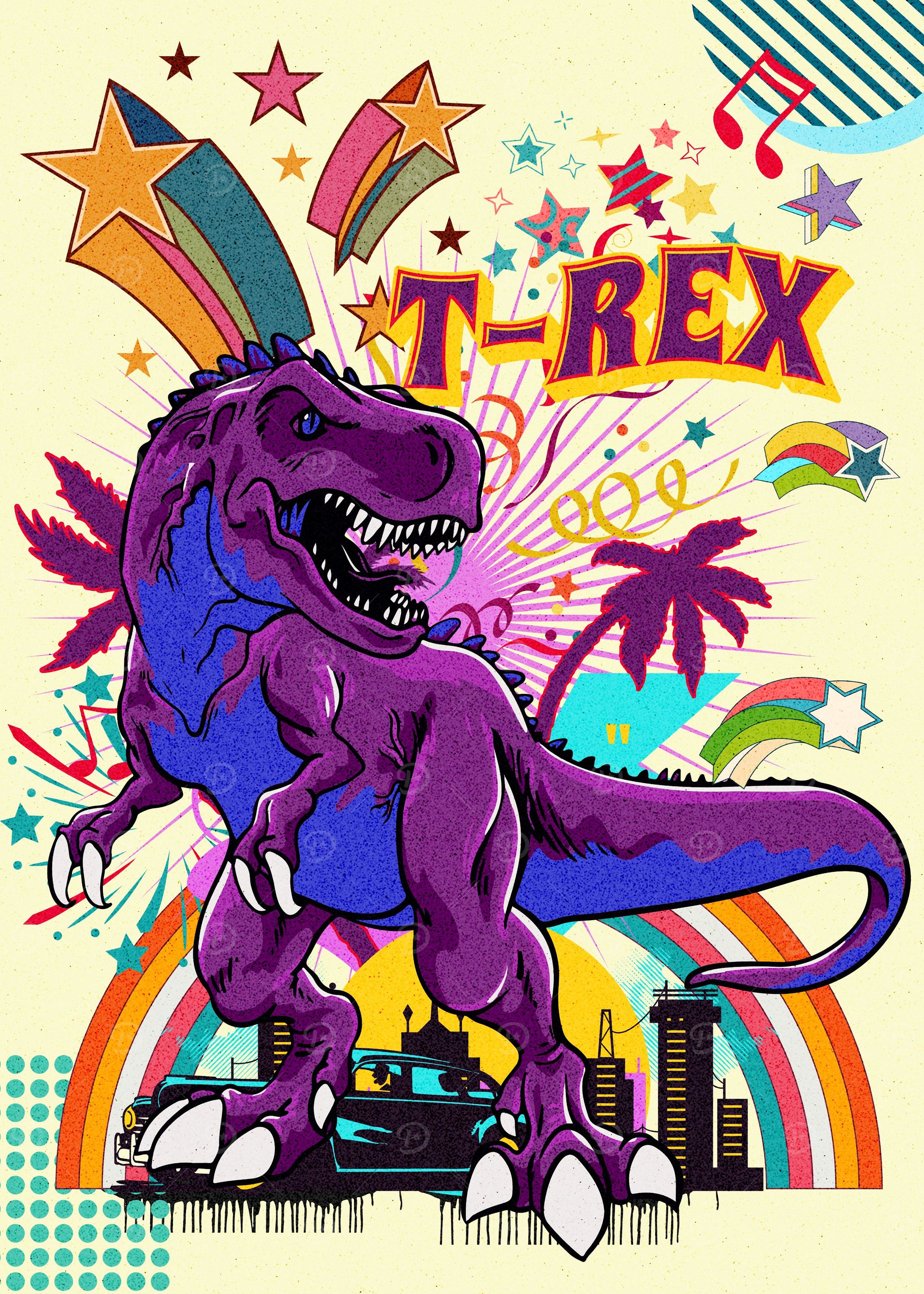 t rex Colorful retro