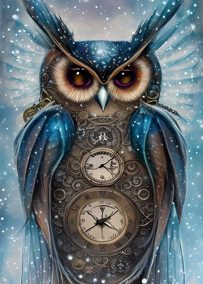 Owl Bird with Clocks