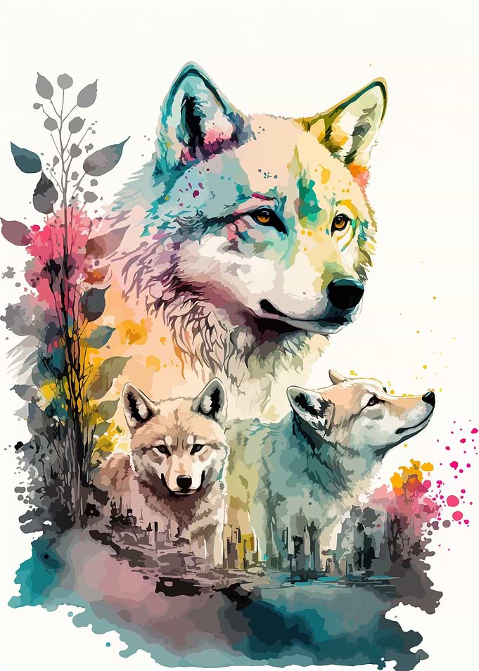 Wolf watercolor painting