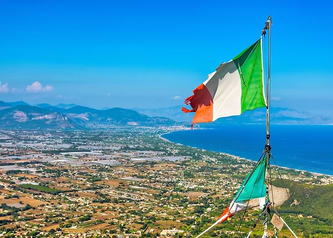 Italian flag on top of the