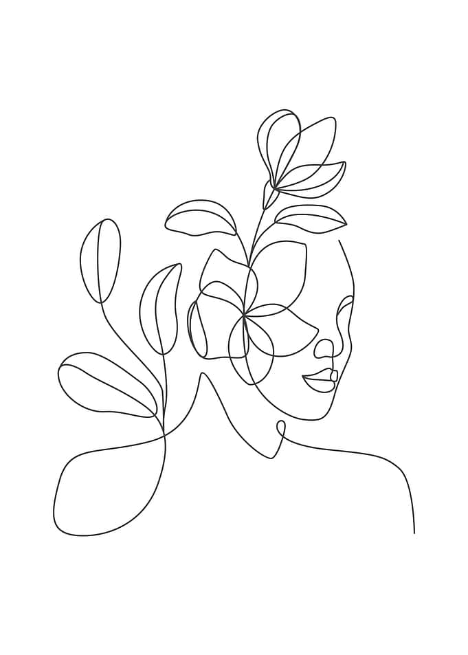 floral girl face line art