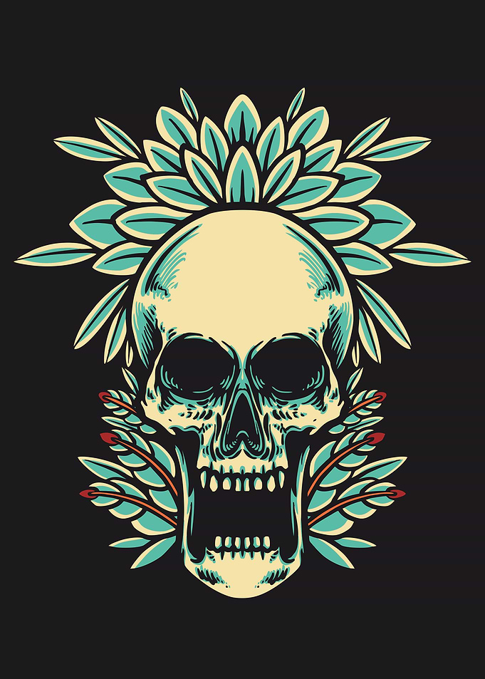 Skull and plants retro
