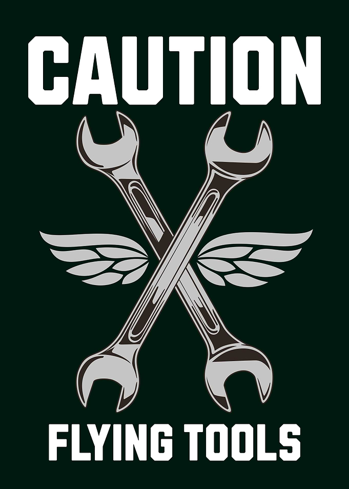CAUTION FLYING TOOLS BLACK