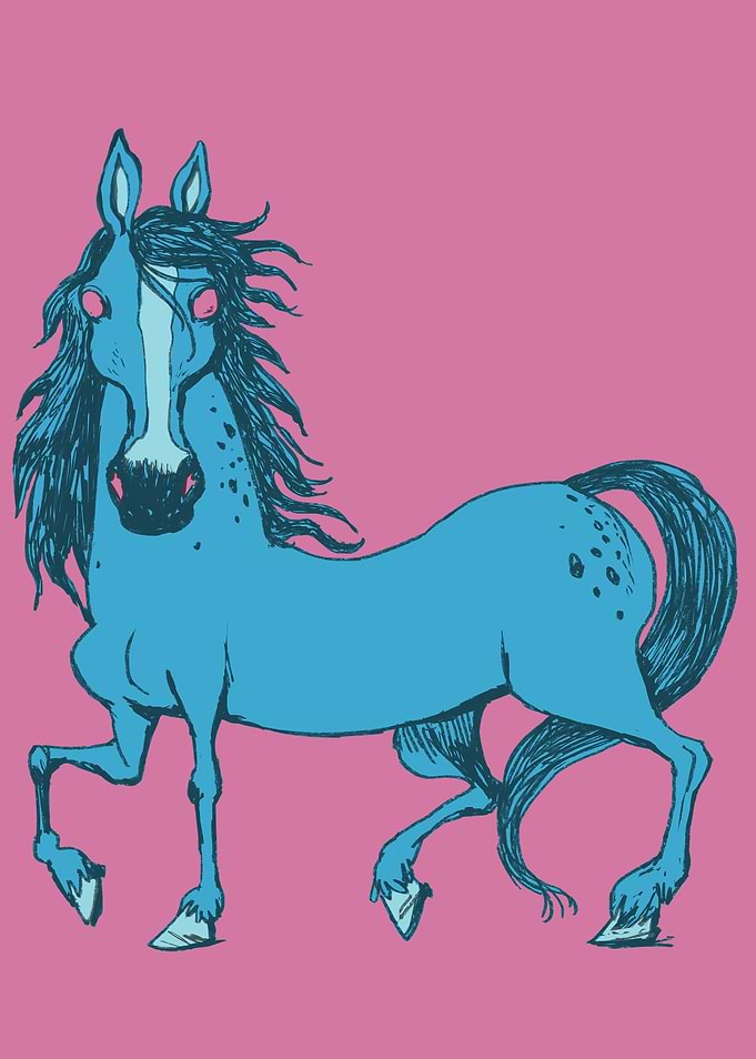 blue horse with red eyes
