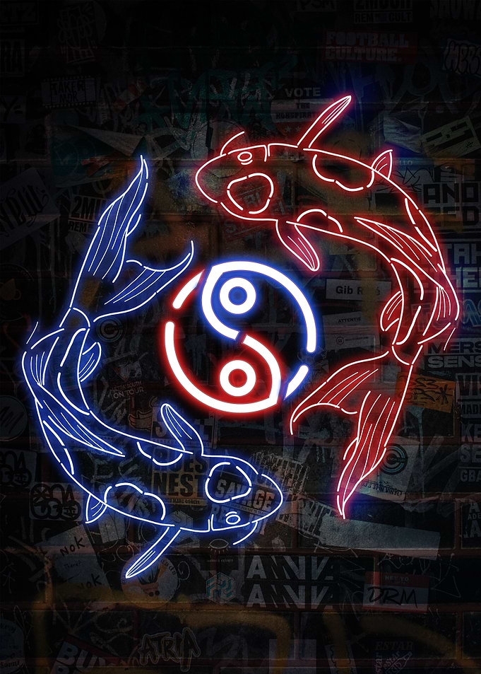 Neon Koi Fish Yin Yang