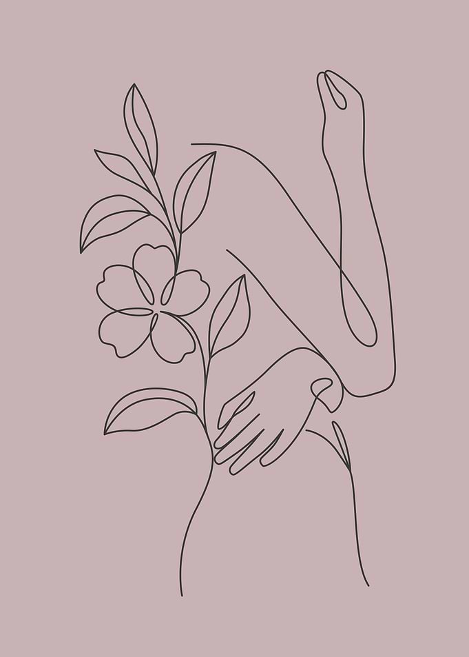 Floral girl body line art
