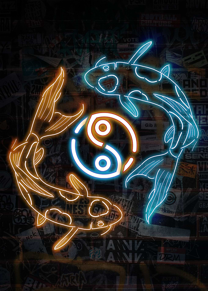 Neon Koi Fish Yin Yang