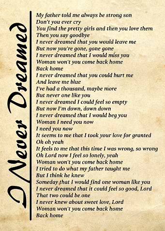 I Never Dreamed Lyrics