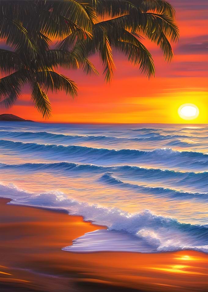 Palm Sea Beach by Sunset