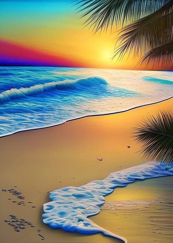 Palm Sea Beach by Sunset