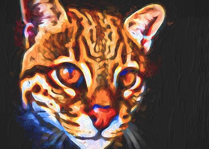 Oil Ocelot Cat Portrait