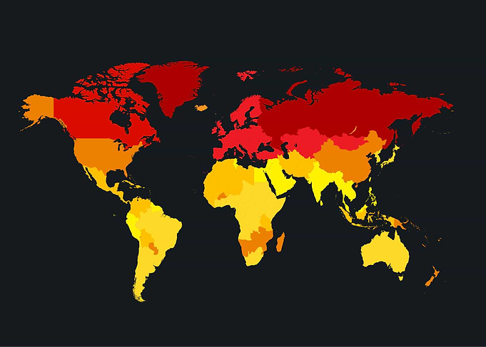World map warm hot summer