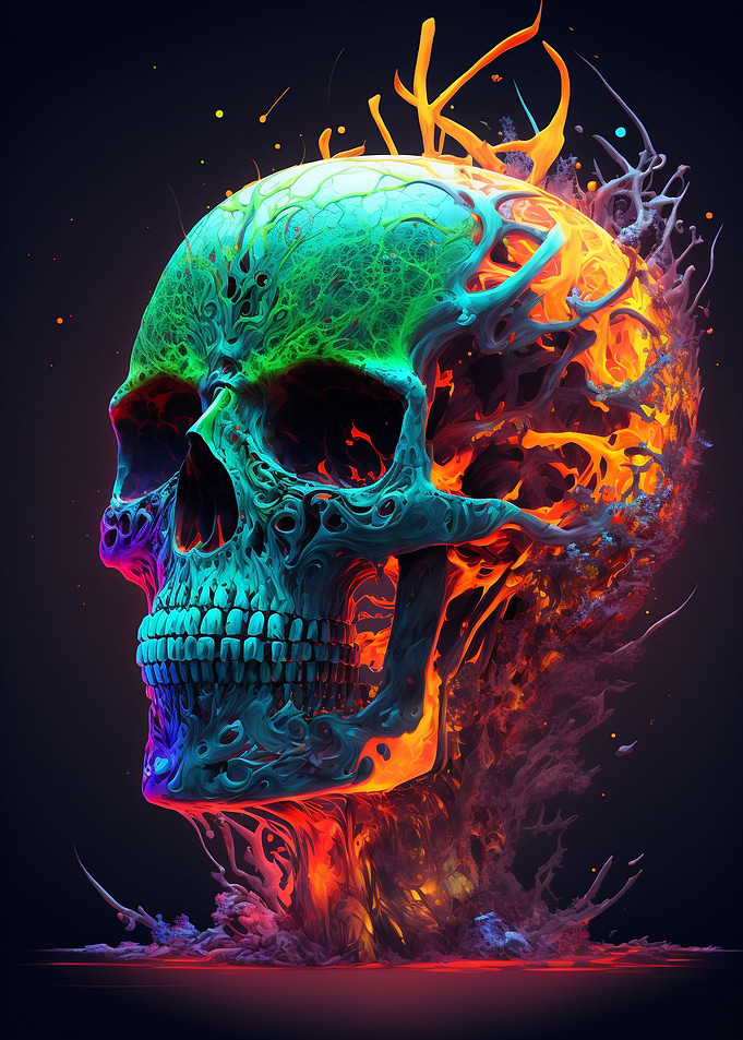Abstract Neon Skull