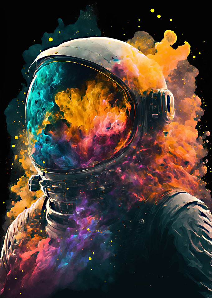 Astronaut colorful clouds