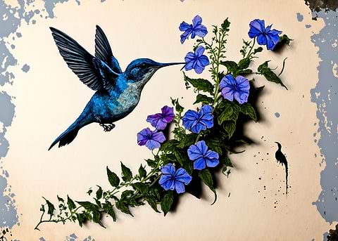 Humming Bird Feeding — metal poster wall art