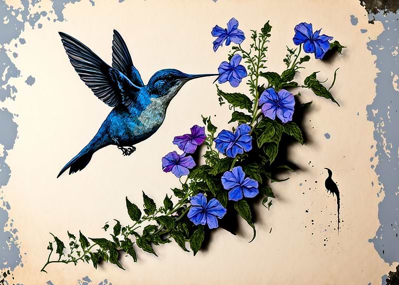 Humming Bird Feeding — metal poster wall art
