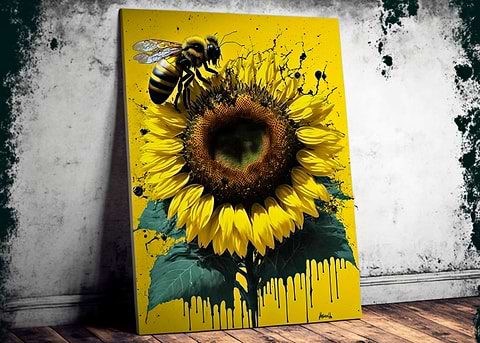 Sunflower Honey Bee — metal poster wall art