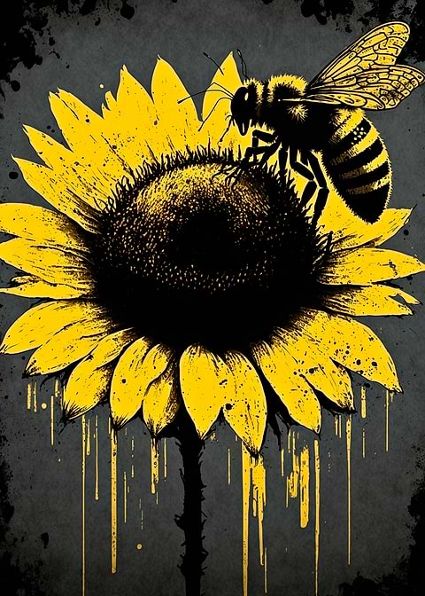Honey Bee on a Sunflower — metal poster wall art
