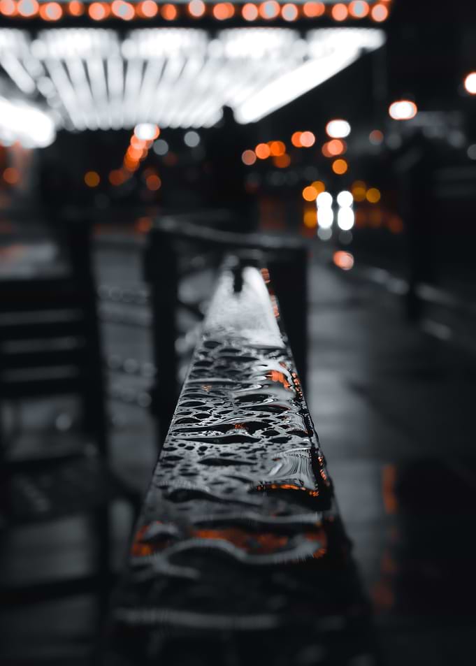 Rain Drops on a Railing