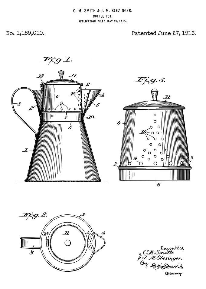 Coffee pot patent 1916