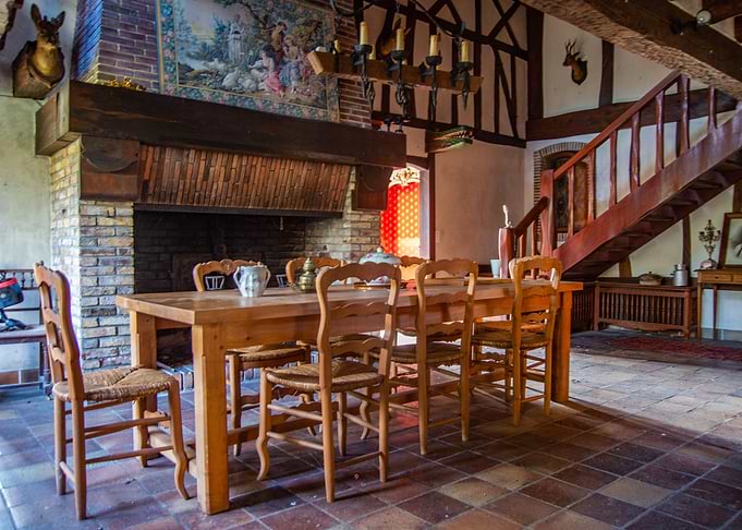 Dining room and fireplace