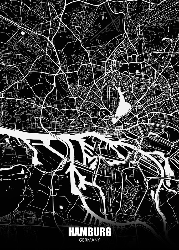 Hamburg Germany Dark Map
