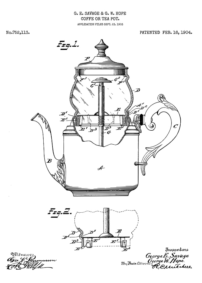 Coffee or tea pot patent