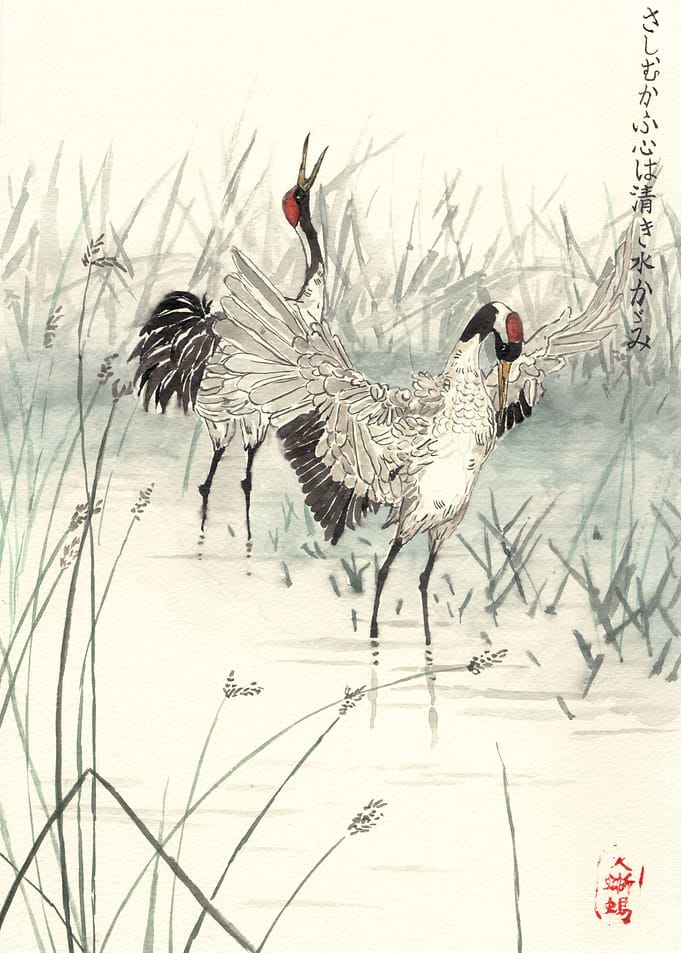 Zen Painting of Storks
