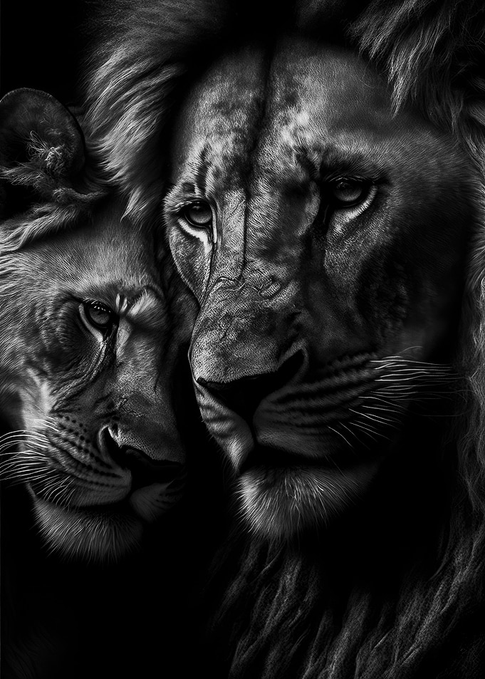 Two Cuddling Lions Poster