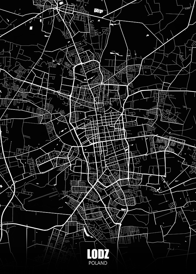 Lodz Poland Dark Map