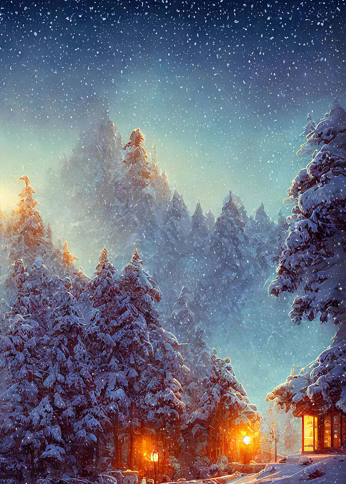 Cold snow and warm lights