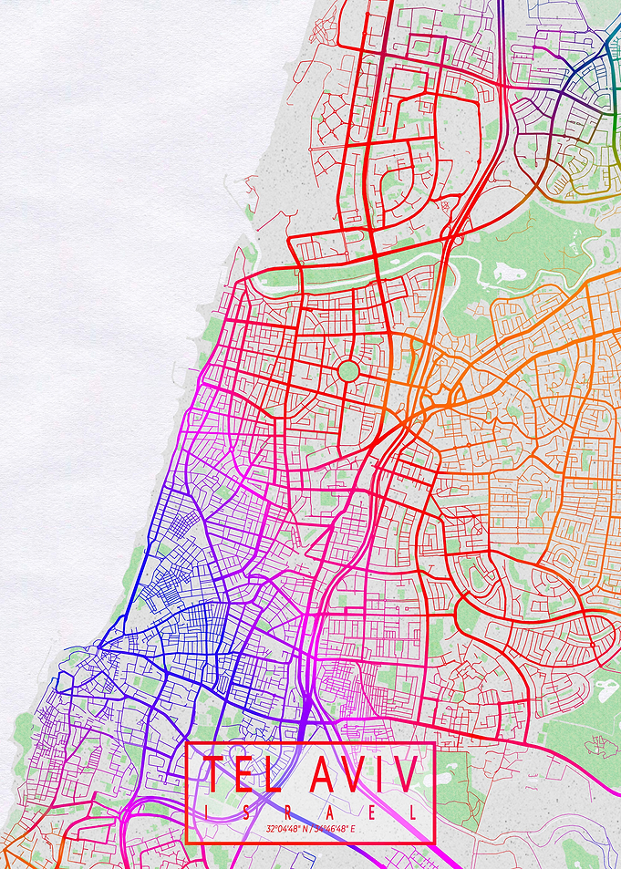 Tel Aviv City Map Colorful